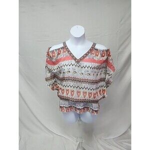 Madison Paige Southwestern Semi Sheer Beaded  neckline retro Top Medium